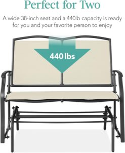 Best Choice Products 2-Person Outdoor Patio Swing Glider Steel Bench Loveseat Rocker for Deck, Porch w/Textilene Fabric, Steel Frame - Ivory/Gray - 6