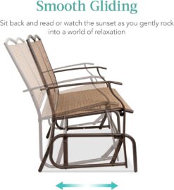 Best Choice Products 2-Person Outdoor Patio Swing Glider Steel Bench Loveseat Rocker for Deck, Porch w/Textilene Fabric, Steel Frame - Brown - 4