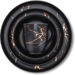Stone Lain Modern Gold Splash Exquisite Fine China Dinnerware Set, 16 Piece - Service for 4, Black & Gold - 7