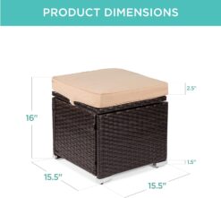 Best Choice Products Set of 2 Wicker Ottomans, Multipurpose Outdoor Furniture for Patio, Backyard, Additional Seating, Footrest, Side Table w/Storage, Removable Cushions - Brown/Beige - 2