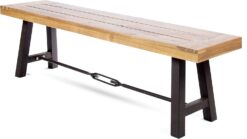Christopher Knight Home Catriona Outdoor Acacia Wood Bench with Metal Accents, Teak Finish / Rustic Metal 14. 50 x 63 x 17. 75 inches - 1