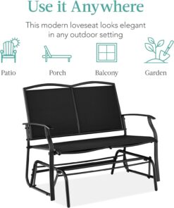 Best Choice Products 2-Person Outdoor Patio Swing Glider Steel Bench Loveseat Rocker for Deck, Porch w/Textilene Fabric, Steel Frame - Black - 7