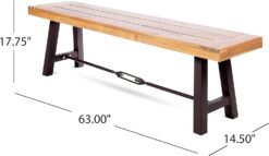 Christopher Knight Home Catriona Outdoor Acacia Wood Bench with Metal Accents, Teak Finish / Rustic Metal 14. 50 x 63 x 17. 75 inches - 3