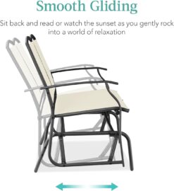 Best Choice Products 2-Person Outdoor Patio Swing Glider Steel Bench Loveseat Rocker for Deck, Porch w/Textilene Fabric, Steel Frame - Ivory/Gray - 4