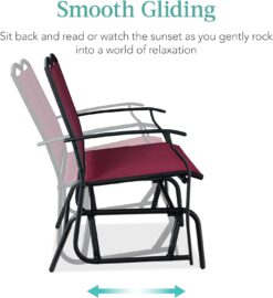 Best Choice Products 2-Person Outdoor Patio Swing Glider Steel Bench Loveseat Rocker for Deck, Porch w/Textilene Fabric, Steel Frame - Burgundy/Black - 4