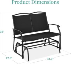 Best Choice Products 2-Person Outdoor Patio Swing Glider Steel Bench Loveseat Rocker for Deck, Porch w/Textilene Fabric, Steel Frame - Black - 3