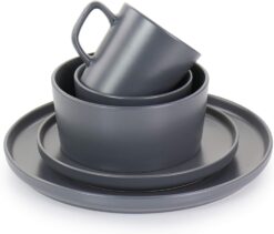 Elama Luxmatte Contemporary Dinnerware Set, 20 Piece, Dark Grey - 2