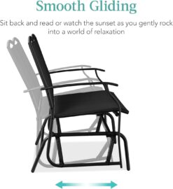 Best Choice Products 2-Person Outdoor Patio Swing Glider Steel Bench Loveseat Rocker for Deck, Porch w/Textilene Fabric, Steel Frame - Black - 4