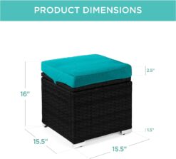 Best Choice Products Set of 2 Wicker Ottomans, Multipurpose Outdoor Furniture for Patio, Backyard, Additional Seating, Footrest, Side Table w/Storage, Removable Cushions - Black/Teal - 2