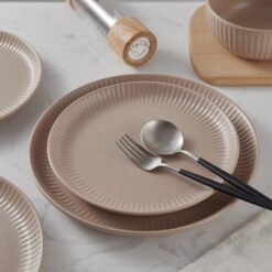 Stone Lain Logan 12 Pieces Stoneware Dinnerware Set, Beige - 4