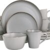 Elama Louis 16 Piece Stoneware Dinnerware Set in Matte Slate with Gold Rim, (Arthur Paul Louis Set) - 1