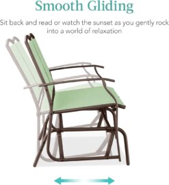 Best Choice Products 2-Person Outdoor Patio Swing Glider Steel Bench Loveseat Rocker for Deck, Porch w/Textilene Fabric, Steel Frame - Sage Green/Brown - 4