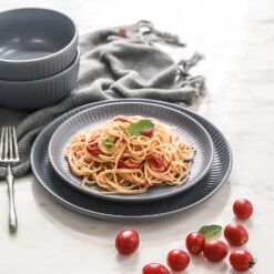 Stone Lain Logan 12 Pieces Stoneware Dinnerware Set, Grey - 5