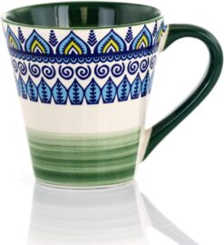 Elama Multicolored Round Stoneware Mandala Pattern Dinnerware Set, 16 Piece, Green - 4