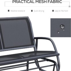 Outsunny 2-Person Outdoor Glider Bench, Patio Double Swing Rocking Chair Loveseat w/Powder Coated Steel Frame for Backyard Garden Porch, Black - 5