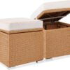 Best Choice Products Set of 2 Wicker Ottomans, Multipurpose Outdoor Furniture for Patio, Backyard, Additional Seating, Footrest, Side Table w/Storage, Removable Cushions - Natural/Ivory - 1