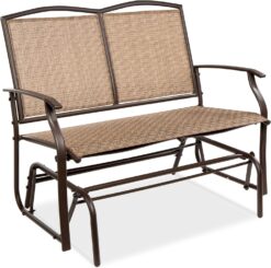 Best Choice Products 2-Person Outdoor Patio Swing Glider Steel Bench Loveseat Rocker for Deck, Porch w/Textilene Fabric, Steel Frame - Brown - 1