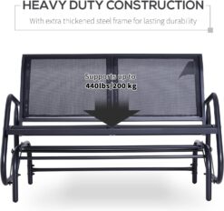 Outsunny 2-Person Outdoor Glider Bench, Patio Double Swing Rocking Chair Loveseat w/Powder Coated Steel Frame for Backyard Garden Porch, Black - 6
