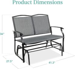 Best Choice Products 2-Person Outdoor Patio Swing Glider Steel Bench Loveseat Rocker for Deck, Porch w/Textilene Fabric, Steel Frame - Gray - 3