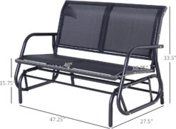 Outsunny 2-Person Outdoor Glider Bench, Patio Double Swing Rocking Chair Loveseat w/Powder Coated Steel Frame for Backyard Garden Porch, Black - 3