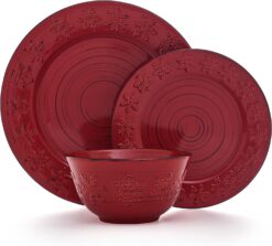 Pfaltzgraff Trellis Snowflakes 12 Piece Dinnerware Set, Service For 4, Red - 2