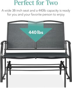 Best Choice Products 2-Person Outdoor Patio Swing Glider Steel Bench Loveseat Rocker for Deck, Porch w/Textilene Fabric, Steel Frame - Dark Gray - 6
