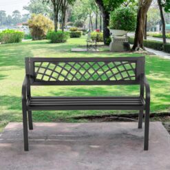 Garden Bench,Outdoor Benches,Iron Steel Frame Patio Bench with Mesh Pattern and Plastic Backrest Armrests for Lawn Yard Porch Work Entryway,Black - 2