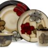 Pfaltzgraff Painted Poppies 16-Piece Stoneware Dinnerware Set, Service for 4, Tan/Assorted - - 1