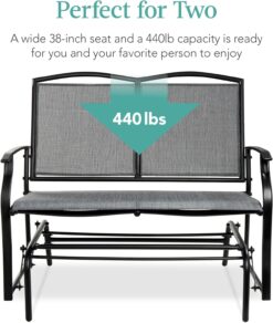 Best Choice Products 2-Person Outdoor Patio Swing Glider Steel Bench Loveseat Rocker for Deck, Porch w/Textilene Fabric, Steel Frame - Gray - 6