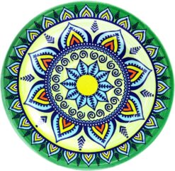 Elama Multicolored Round Stoneware Mandala Pattern Dinnerware Set, 16 Piece, Green - 2