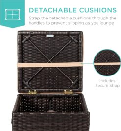 Best Choice Products Set of 2 Wicker Ottomans, Multipurpose Outdoor Furniture for Patio, Backyard, Additional Seating, Footrest, Side Table w/Storage, Removable Cushions - Brown/Beige - 5