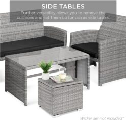 Best Choice Products Set of 2 Wicker Ottomans, Multipurpose Outdoor Furniture for Patio, Backyard, Additional Seating, Footrest, Side Table w/Storage, Removable Cushions - Gray/Black - 7