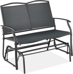 Best Choice Products 2-Person Outdoor Patio Swing Glider Steel Bench Loveseat Rocker for Deck, Porch w/Textilene Fabric, Steel Frame - Dark Gray - 1