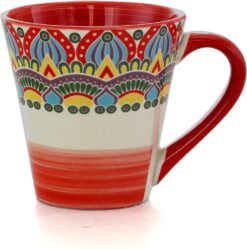 Elama Multicolored Round Stoneware Mandala Pattern Dinnerware Set, 16 Piece, Red - 4