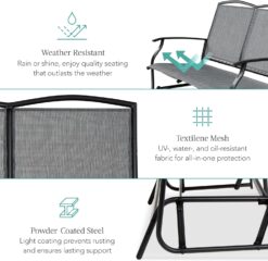 Best Choice Products 2-Person Outdoor Patio Swing Glider Steel Bench Loveseat Rocker for Deck, Porch w/Textilene Fabric, Steel Frame - Gray - 5