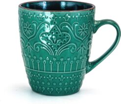 Elama Round Stoneware Embossed Dinnerware Dish Set, 16 Piece, Ocean Teal and Green - 7