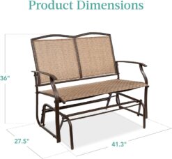 Best Choice Products 2-Person Outdoor Patio Swing Glider Steel Bench Loveseat Rocker for Deck, Porch w/Textilene Fabric, Steel Frame - Brown - 3