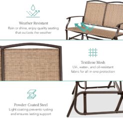 Best Choice Products 2-Person Outdoor Patio Swing Glider Steel Bench Loveseat Rocker for Deck, Porch w/Textilene Fabric, Steel Frame - Brown - 5