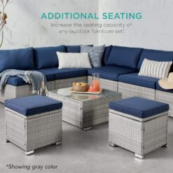 Best Choice Products Set of 2 Wicker Ottomans, Multipurpose Outdoor Furniture for Patio, Backyard, Additional Seating, Footrest, Side Table w/Storage, Removable Cushions - Natural/Ivory - 6