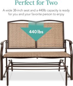 Best Choice Products 2-Person Outdoor Patio Swing Glider Steel Bench Loveseat Rocker for Deck, Porch w/Textilene Fabric, Steel Frame - Brown - 6