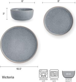 Pfaltzgraff Victoria 12 Piece Dinnerware Set, Servie for 4, Blue - 3