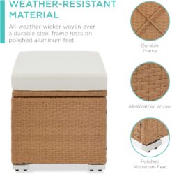 Best Choice Products Set of 2 Wicker Ottomans, Multipurpose Outdoor Furniture for Patio, Backyard, Additional Seating, Footrest, Side Table w/Storage, Removable Cushions - Natural/Ivory - 4
