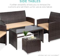 Best Choice Products Set of 2 Wicker Ottomans, Multipurpose Outdoor Furniture for Patio, Backyard, Additional Seating, Footrest, Side Table w/Storage, Removable Cushions - Brown/Beige - 7