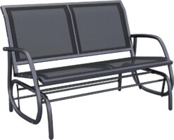 Outsunny 2-Person Outdoor Glider Bench, Patio Double Swing Rocking Chair Loveseat w/Powder Coated Steel Frame for Backyard Garden Porch, Black - 1
