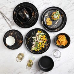 Stone Lain Modern Gold Splash Exquisite Fine China Dinnerware Set, 16 Piece - Service for 4, Black & Gold - 2
