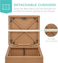 Best Choice Products Set of 2 Wicker Ottomans, Multipurpose Outdoor Furniture for Patio, Backyard, Additional Seating, Footrest, Side Table w/Storage, Removable Cushions - Natural/Ivory - 5