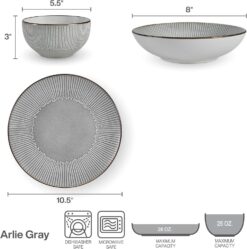 Pfaltzgraff Arlie Gray 12 Piece Dinnerware Set, Service for 4, Gray - 6