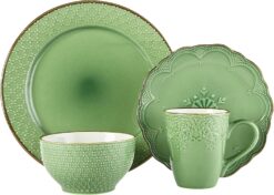 Pfaltzgraff French Lace Dinnerware Set, 16 Piece, Green - 2