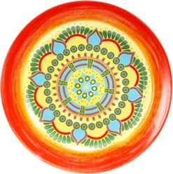Elama Multicolored Round Stoneware Mandala Pattern Dinnerware Set, 16 Piece, Red - 3