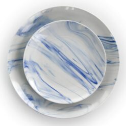 Elama Fine Round Gloss Dinnerware Dish Set, 16 Piece, Blue and White Marble - 3